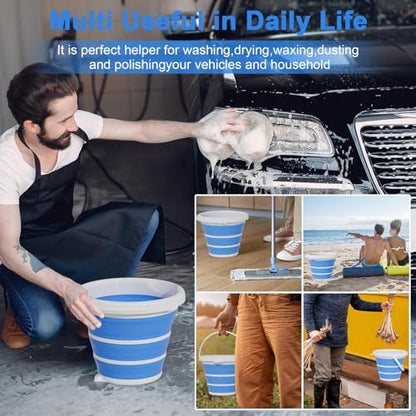 Collapsible Car Wash Bucket with Microfiber Mitt, 10L (2.6 Gallon) Portable Water Bucket with Handle for Car Wash Household Cleaning, Multiuse Collapsible Water Bucket and Car wash mitt - Blue - color: Blue