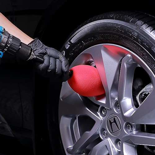 Wheel Rims Polisher, SPTA Polishing Ball, Polishing Cone, Metal Wheel Polishing Tool, Ball Buster Wheel and Rim Polisher System Attaches to Standard Household Drill - color: Red Oval Polishing Ball