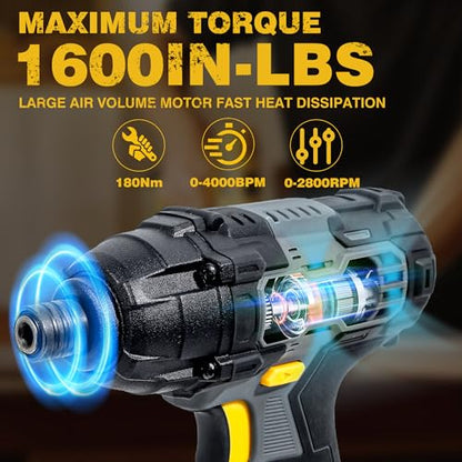 RIDA Cordless Impact Driver Kit 20V 180Nm Torque Home DIY & Repair Projects | 1/4" All-Metal Hex，0-2800RPM, Variable Speed, 2.0Ah Battery, 1H Fast Charger, 25 Driver Bits, Storage Tool Bag - style: Cordless Impact Driver