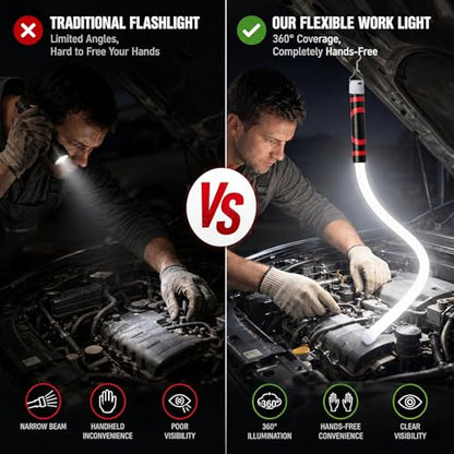 Plman 30" Flexible LED Flashlight Stick with Hook and Gloves | USB-C Charging, 3 Lighting Modes, Flexible LED Light Stick for Automotive Repair, Electrical Inspection, Camping