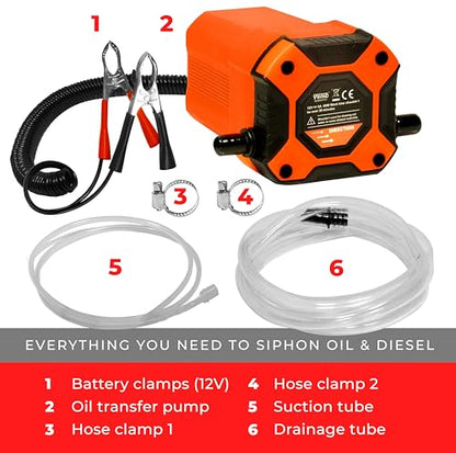 VViViD Oil Extractor Pump, Easy Oil Change or Scavenge from Car, Truck, Motorbike, Boat, RV, Lawnmower, etc. (Orange)