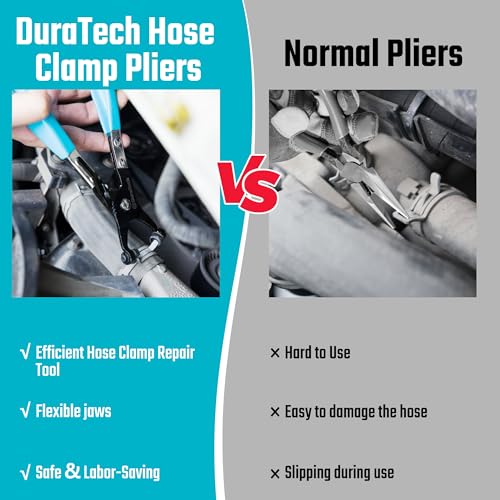 DURATECH Hose Clamp Pliers, Spring Hose Clamp Tool with Swivel Flat Band | Automotive and Radiator Repair Tool for the Removal and Installation of Flat Band and Spring Hose Clamp