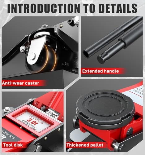 Low Profile Hydraulic Floor Jack 3T 6600lbs, Dual Piston Quick Lift, 2.95"-19.88" Lifting Range, Heavy Duty Alloy Steel 360° Swivel Wheels Car Maintenance for Sedan, SUV, Truck, Garage Auto Repair