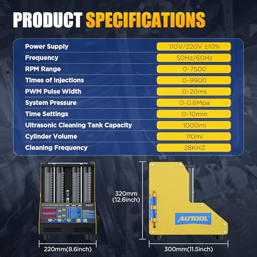 AUTOOL Fuel Injector Cleaner Tester Machine, Ultrasonic Fuel Injection Cleaner 4 Cylinder for Gasoline Injectors, Digital Display, 3 Cleaning Functions 10 Test Modes