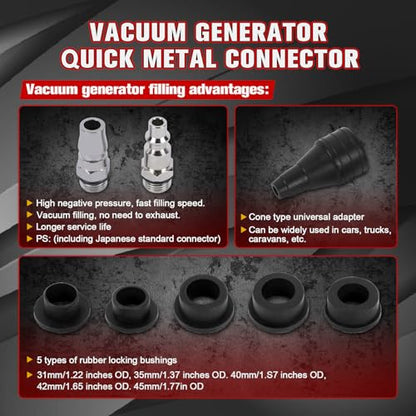 PLAYOCCAR Coolant Vacuum Refill Kit Universal with Pressure Gauge & 7 Adapters | For Automotive Cooling System, Includes Hoses, Radiator Pressure Tester, Works on All Vehicles