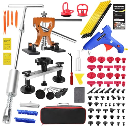 Paintless Dent Removal Kit for Cars - Dent Puller Kit with Premium Dent Lifter, Strong Adhesion Glue Sticks & Puller Tabs, Removable T-bar Puller, PDR Kit for & Auto Body Dent Repair - color: Blue