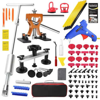 Paintless Dent Removal Kit for Cars - Dent Puller Kit with Premium Dent Lifter, Strong Adhesion Glue Sticks & Puller Tabs, Removable T-bar Puller, PDR Kit for & Auto Body Dent Repair - color: Blue