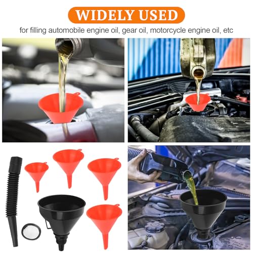 5 Pcs Automotive Funnels Set | Wide Mouth Fuel Funnels with Detachable Spout and Filter, Oil Funnel Kits for Filling Coolant, Engine Oil, Water, Gasoline