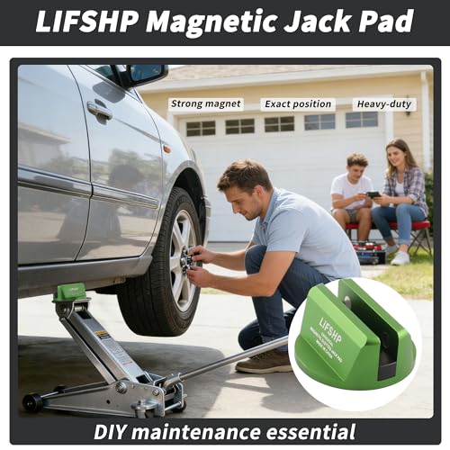 4Pcs Universal Aluminum Grooved Magnetic Jack Pad, Jacking Puck Pinch Weld Frame Rail Adapter, for Car SUV Truck Pickup Sedan MPV Wagon, Change Tire Repair Tires Oil Change Must Have-Green - color: Green-4Pcs