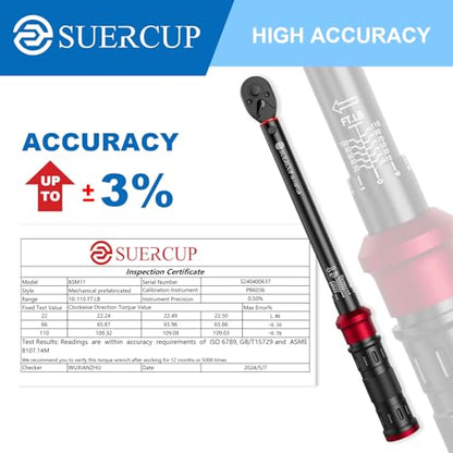 SUERCUP 3/8" Click Torque Wrench, 10-110 ft-lb, for Lug Nuts & Spark Plugs | ±3% Accuracy, 13.6-149.2Nm, Dual-Direction 72-Tooth Ratchet, Click Alert, for Engine, Suspension, Motorcycle & Car Repair - size: 3/8" 10-110Ft.Lb/13.6-149.2N.m
