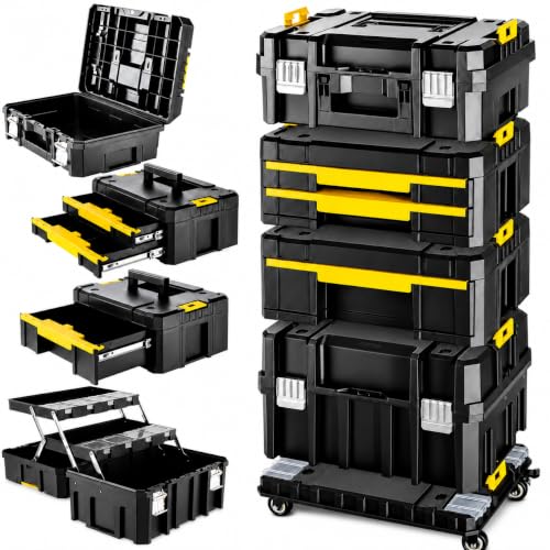 TLGREEN 4-Tier Stackable Rolling Tool Box with Cantilever Tray | Tool Storage System with 180-Degree Cantilever Tray; Faster Access to Frequently Used Accessories And Small Parts