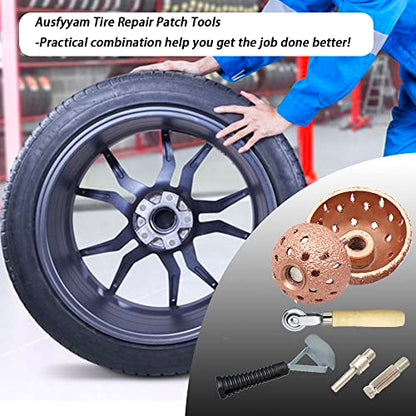 Tire Repair Patch Tools Tire Buffing Wheels 42 mm 55 mm Tungsten Steel Buffing Wheel with Tire Patch Roller Scraping Cutter for Car Tire Grinding Polishing Accessories Kit - size: 42+55mm