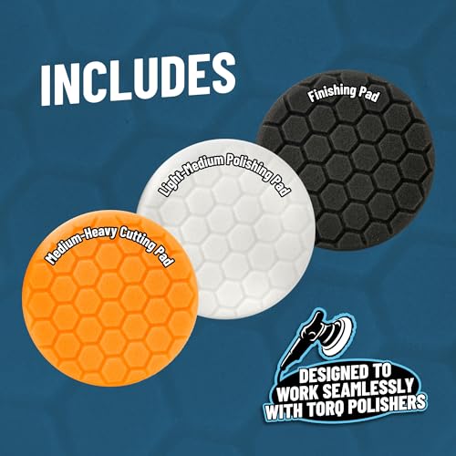 Chemical Guys, 5.5 in Foam Buffing Pad Kit, 3 Pads & Pad Cleaner, 4-Piece | Cutting, polishing and finishing foam pads plus pad cleaner for dual-action and rotary polishers using 5 in plates - size: 5.5"