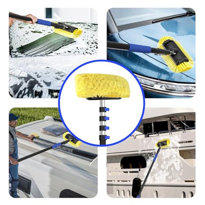 26Ft Reach Car Wash Brush with Long Handle, Car Cleaning Brush 12-Inch Soft Bristles, 5-20Foot Aluminium Telescoping Pole for Scratch-Free Cleaning RV, Car, Boats, Truck, Floors, Solar Panels - size: 20FT