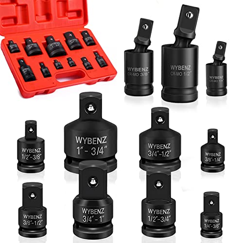 11PCS Impact Socket Adapter and Reducer Set, 1/4" 1/2" 3/8" 3/4" Impact Adapter Set & Universal Joint Impact Swivel Socket Set, Wobble Drive Socket Set with Storage Case - style: 11 Pcs
