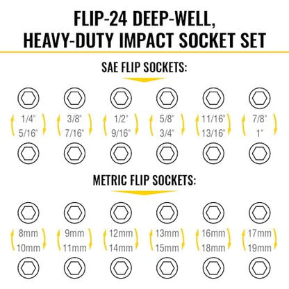 Klein Tools 65626 KNECT Deep Well Impact Socket Set, 3/8-Inch Drive Ratchet, 24 SAE and Metric Flip Socket Sizes, MODbox Case - style: 24-Piece Metric & SAE Set