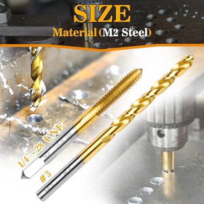 1/4"-28 UNF Tap and #3 Drill Bit Kit for Metal,M2 HSS Drill and Tap Set | Combination of Drill and Tap Kit for Metal - size: 1/4"-28 UNF Tap - #3 Drill