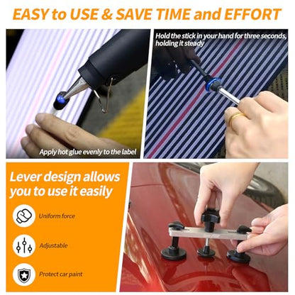 Super PDR Paintless Dent Repair Kit 148PCS Dent Puller Kit with LED Light Board Can Removal 99% of Car Dents in 30 Minutes for Repair Work of Big Dents, Small Dents, Door Ding, Creases and Hail Damage