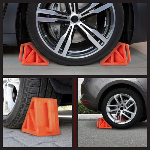 Wheel Chocks 2-Pack - Parking Block Set with 3 Ton Capacity - Wheel Chocks for RV Trailer, Motorcycle, Camper, Trucks, or Cars by Stalwart (Orange)