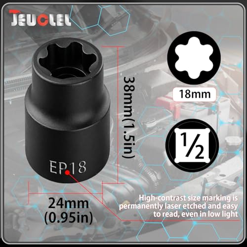 EP Socket EP18, 6 Point 1/2” Dr Female External E-Torx Plus Socket | EP Socket, Female External, E-Torx Plus Socket, External, Cr-V Steel, High Deformation Prevention - size: EP18