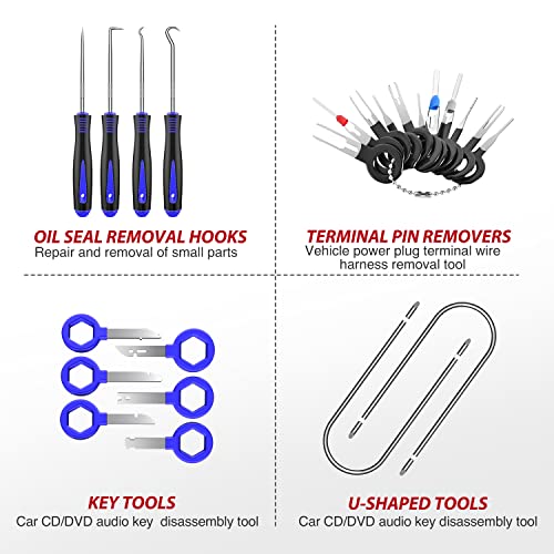 Nilight Trim Removal Tool 102 Pcs, Auto Push Pin Bumper Retainer Clip Set Fastener Terminal Remover Tool Round Handle Crowbar Kit Car Panel Radio Removal Auto Clip Pliers - color: 102 Clips+ Remover Tools Blue
