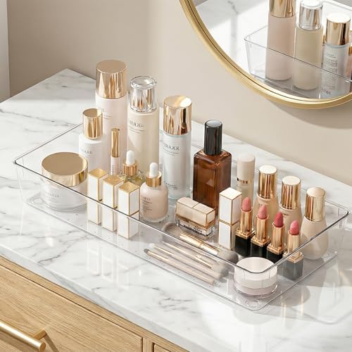 Manalete 8 Pack 15"x6" Extra Large Clear Plastic Drawer Organizer Trays, Multi-Purpose Storage Bins for Vanity, Makeup, Kitchen Utensils, Bathroom, Office Desk, Auto Tools & Craft Supplies - size: 8 Pack 15"×6"