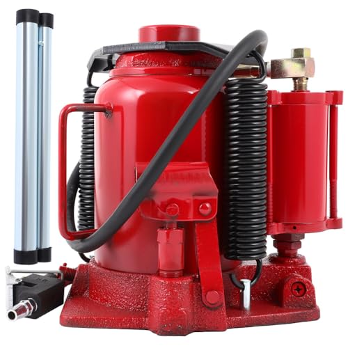 30 Ton (66,000 lb) Pneumatic Air Hydraulic Bottle Jack with Manual Hand Pump for Auto Truck Travel Trailer Repair Lift - Red