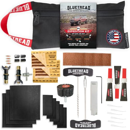 GlueTread Expedition All-Inclusive Off-Road Tire Repair Kit | Repair Any Kind of Tire Damage or Puncture | Includes Sidewall Tire Repair Patches, Plugs, and Colby Emergency Valve Stems