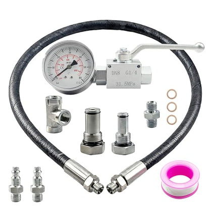 10Pcs High Pressure Oil System IPR Air Test Tool Special Kit Compatible with Ford 6.0L-7.3L Powerstroke Diesel Engines, Oil Pressure Tester Kit with IPR Valve Air Test Fitting & Gauge