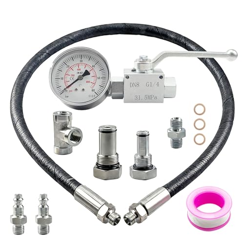 10Pcs High Pressure Oil System IPR Air Test Tool Special Kit Compatible with Ford 6.0L-7.3L Powerstroke Diesel Engines, Oil Pressure Tester Kit with IPR Valve Air Test Fitting & Gauge