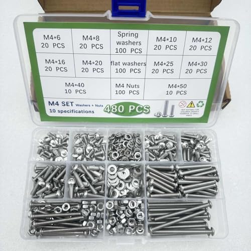 Button Head/Hex Socket/Phillips Flat Head Screws Assortment - Furniture, Auto, Home Repair Fastener Kit (480 PCS M4 Semi-Circular Hexagon Screws Set) - color: 480 PCS M4 Semi-Circular Hexagon Screws Set