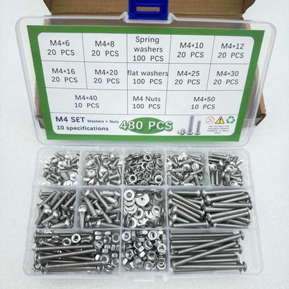 Button Head/Hex Socket/Phillips Flat Head Screws Assortment - Furniture, Auto, Home Repair Fastener Kit (480 PCS M4 Semi-Circular Hexagon Screws Set) - color: 480 PCS M4 Semi-Circular Hexagon Screws Set