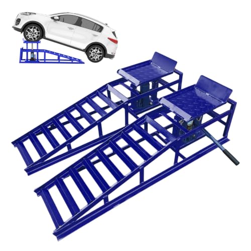 2 Pack Hydraulic Car Lift Ramps 5T Heavy Duty Low Profile Garage Truck | 10000lbs Capacity, Vehicle Service Lift, Trailer Maintenance, Available in Black Red Blue - color: Blue