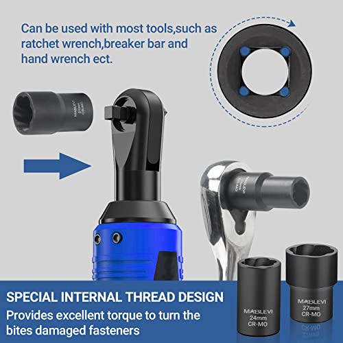 MABLEVI 13 PCS Bolt Extractor Set, 1/2" Drive Impact Lug Nut Remover Socket Tool with Center Punch Bar for Damaged, Frozen, Studs, Rusted, Rounded-Off Bolts & Screws - size: 13-piece