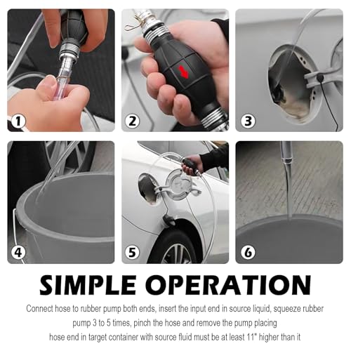 Gas Siphon Pump for Gasoline with 6.5Ft Fuel Siphon Hose,Enlarged Caliber Gas Syphon Hand Pump for Oil,Water,Professional Fuel Siphons Pumps Kit with Clip,Extension Nozzle