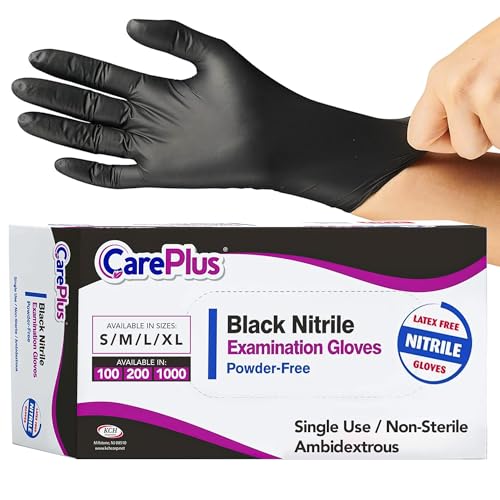 CARE PLUS Nitrile Gloves for Medical Use - Powder & Latex-Free - Black/Blue - S, M, L, XL - 100, 200, 1000 - color: Black, size: Large