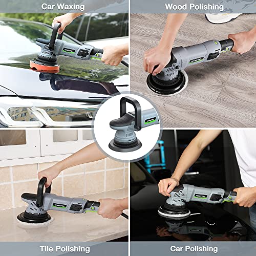 Fathers Day Ideal Gifts for Dad - WORKPRO Buffer Polisher, 6-inch 1080W Dual Action Random Orbital Polish Kit for Car Detailing, 6 Variable Speed DA Polisher with Backing/Woolen/Foam Pads