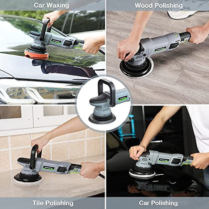 Fathers Day Ideal Gifts for Dad - WORKPRO Buffer Polisher, 6-inch 1080W Dual Action Random Orbital Polish Kit for Car Detailing, 6 Variable Speed DA Polisher with Backing/Woolen/Foam Pads
