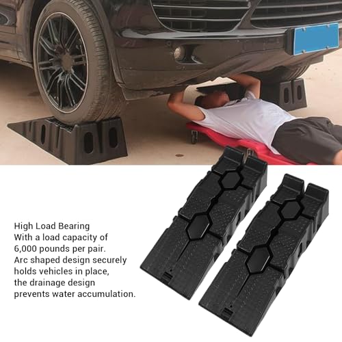 Low Profile Car Service Ramps 2 Pack, Reinforced Plastic Vehicle Lifting Ramps, 6000 LB Heavy Duty Garage Car Ramp with 6.7 Inch Lift Height, Portable Auto Repair Ramp