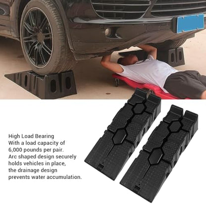 Low Profile Car Service Ramps 2 Pack, Reinforced Plastic Vehicle Lifting Ramps, 6000 LB Heavy Duty Garage Car Ramp with 6.7 Inch Lift Height, Portable Auto Repair Ramp