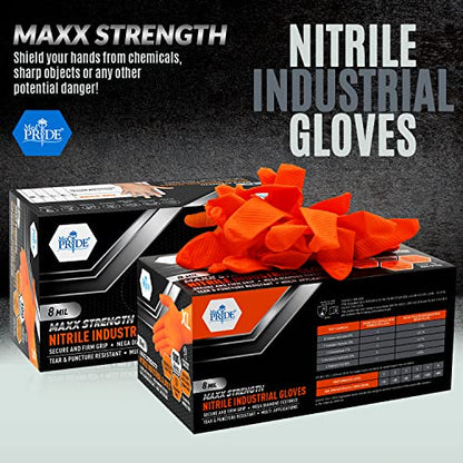 MED PRIDE Maxx Strength Nitrile Industrial Orange Gloves, 8 Mil Thick - Diamond Texture Disposable Heavy-Duty, Tear-Resistant - size: Large