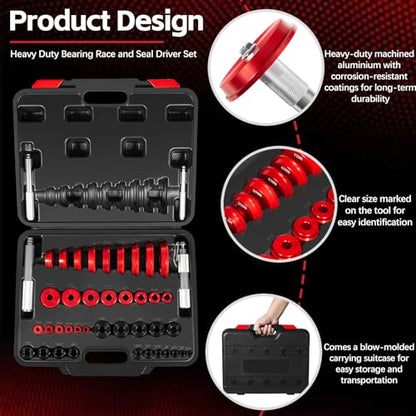 Bearing Press Kit, 43 Pieces Bearing Race and Seal Driver Set with Seal Driver and Bearing Adapters, Bearing Race Punch Set, Bearing Seal Driver Kit, Seal Driver Installer Set for Bearing Installation