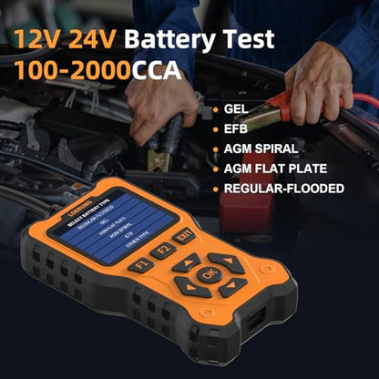 Car Battery Tester 12V 24V Load Tester,100-2000CCA Automotive Alternator Tester Battery Analyzer Digital Charg System Scan Tool Crank System Tester for Truck Marine Motorcycle SUV Boat.