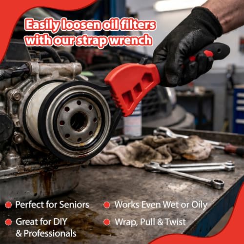 2-Pack Adjustable Rubber Strap Wrench Set – 6" & 8" Multi-Purpose Belt Wrench for Plumbing, Oil Filter Removal, Jar Opening – Non-Slip Strong Grip, Ideal for Weak Hands & Tight Spaces