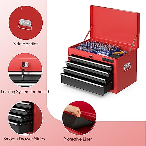 ERGOMASTER Rolling Tool Chest - Removable Top Box Large Bottom Cabinet with Casters and Lock System Tool-Box - Heighten 6-Drawer Red - color: Black&red, size: 6-Drawers