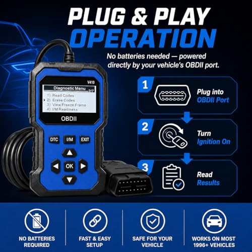 V410 OBD2 Scanner Diagnostic Tool, Check Engine Code Reader for OBDII Cars Since 1996, Live Data, I/M Readiness, Battery Voltage Test, Vehicle Info for Cars & Trucks, Blue