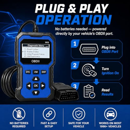 V410 OBD2 Scanner Diagnostic Tool, Check Engine Code Reader for OBDII Cars Since 1996, Live Data, I/M Readiness, Battery Voltage Test, Vehicle Info for Cars & Trucks, Blue