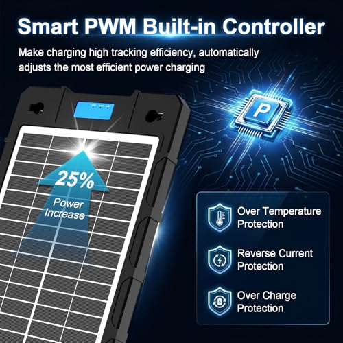 7.5W Solar Car Battery Charger 12V Portable Waterproof Solar Panel Trickle Charger Maintainer with Smart PWM for Car, Automotive, Motorcycle, Boat, Marine, RV,Trailer, Snowmobile, etc. | Portable Waterproof Charger Built-in Smart PWM Controller for Car, M