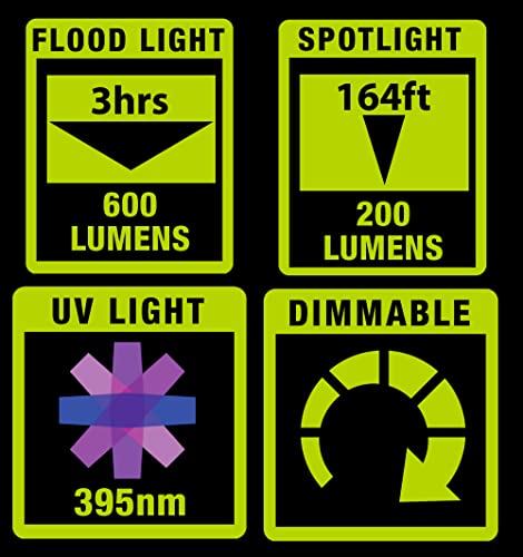 POWERSMITH Rechargeable Magnetic Work Light 600 LM Magnetic Light with Flood, Spot, UV Modes, and USB Output (PILB600UV) | 600/200 Lm, 395nm Uv, Foldable and Rotatable, 3.7V 2ah Battery, USB Out 5v/1a, Magnetic Base, 3-4 Hr Run