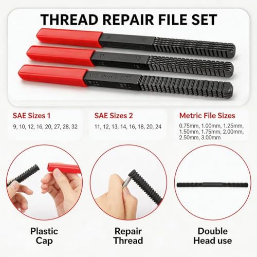 49PC Thread Chaser Set Metric & UNC UNF Thread Repair Kit, SAE Rethreading Tool Bolt Restorer File Nut Rethreader - size: 49PC Thread Chaser Set Metric UNC UNF